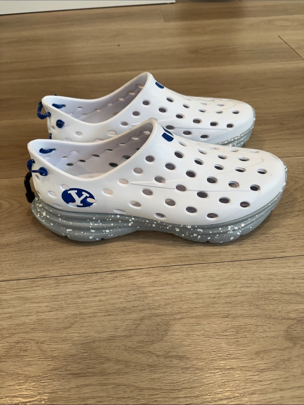 White BYU-Accented Men's Slip-On Perforated Clog